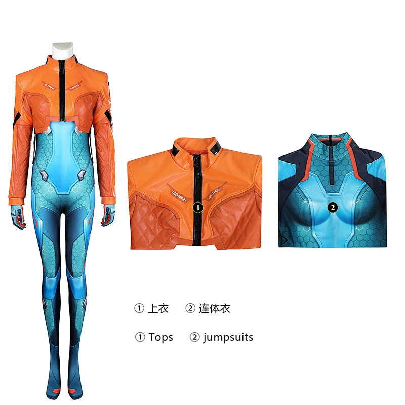 Juno Overwatch Anzug Cosplay Kostuem Damen Orange