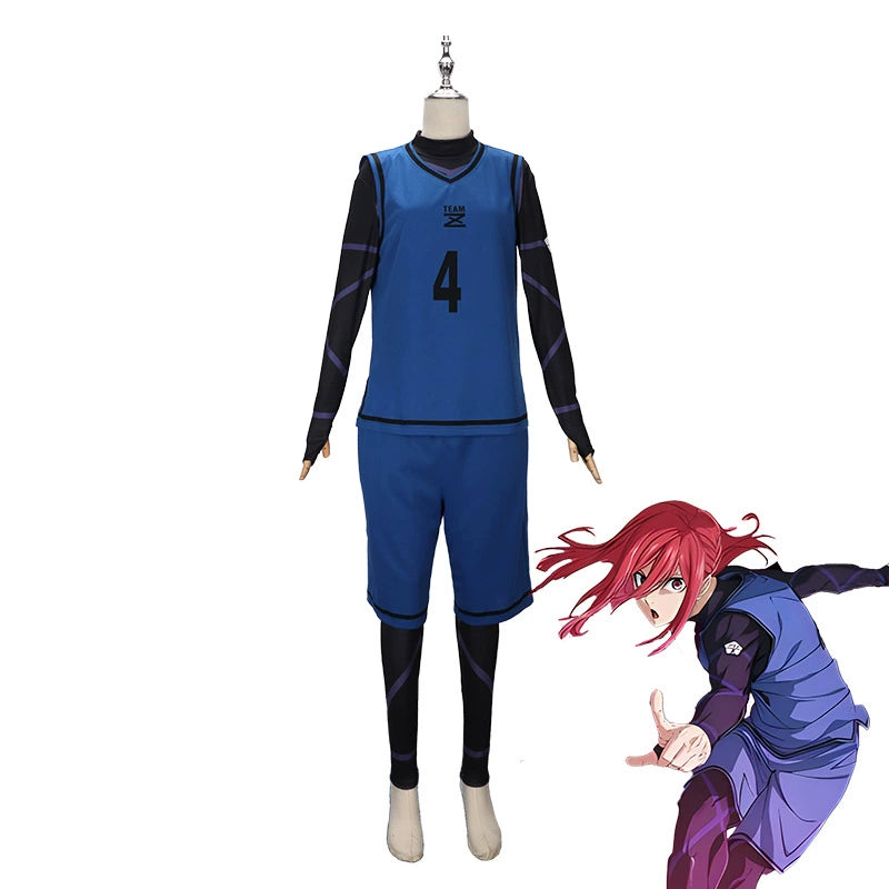 Yoichi Isagi Blue Lock Fußball-Trikot Cosplay Kostuem Damen Blau Gelb