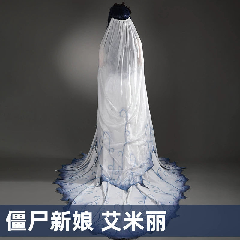 Emily Corpse Bride Brautkleid Cosplay Kostuem Damen Blau Weiss