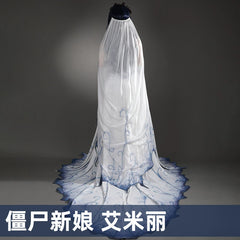 Emily Corpse Bride Brautkleid Cosplay Kostuem Damen Blau Weiss