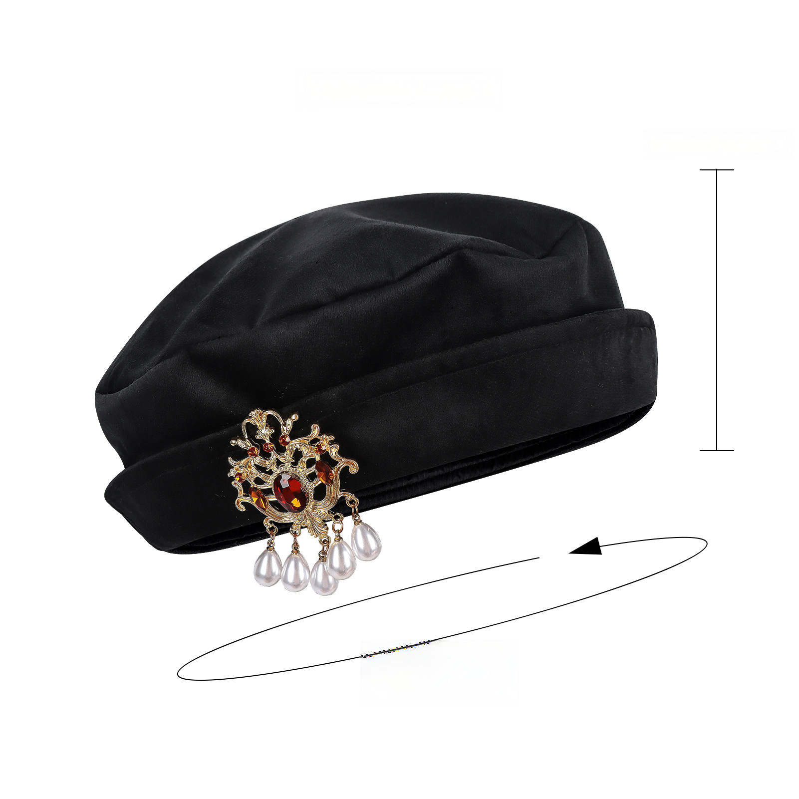 Renaissance-Barett – bestickte Tilmütze mit Strass, Einheitsgröße