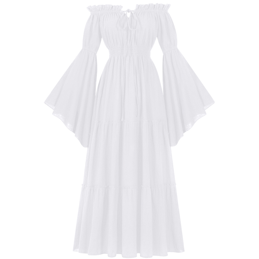 Leinenkleid Schulterfrei – Blätterärmel Mittelalter, DAMEN