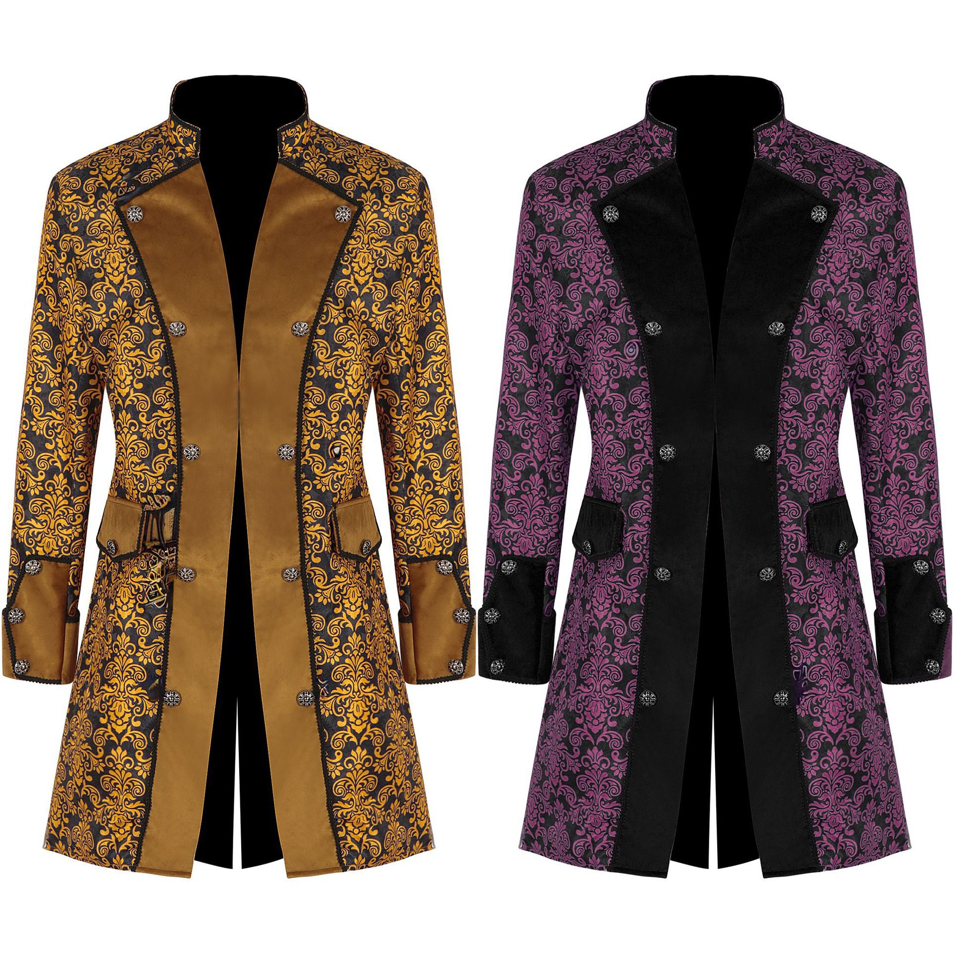 Druck-Langmantel – viktorianischer Steampunk-Mantel für Bühne & Halloween, HERREN