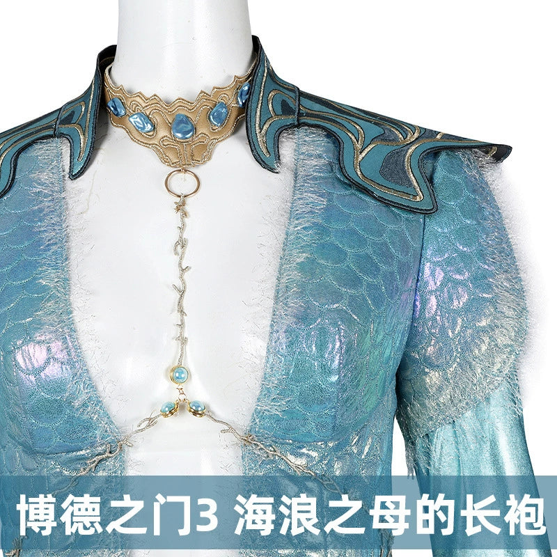 Baldurs Gate 3 Robe Cosplay Kostuem Damen Tuerkis Weiss