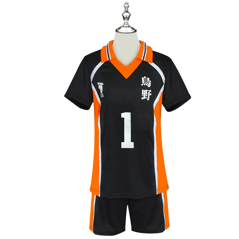 Shoyo Hinata Haikyuu Volleyball-Set Cosplay Kostuem Damen Schwarz Orange