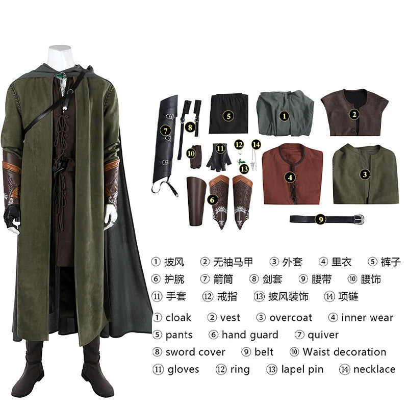 Aragorn Lord of the Rings Ranger-Outfit Cosplay Kostuem Damen Grün