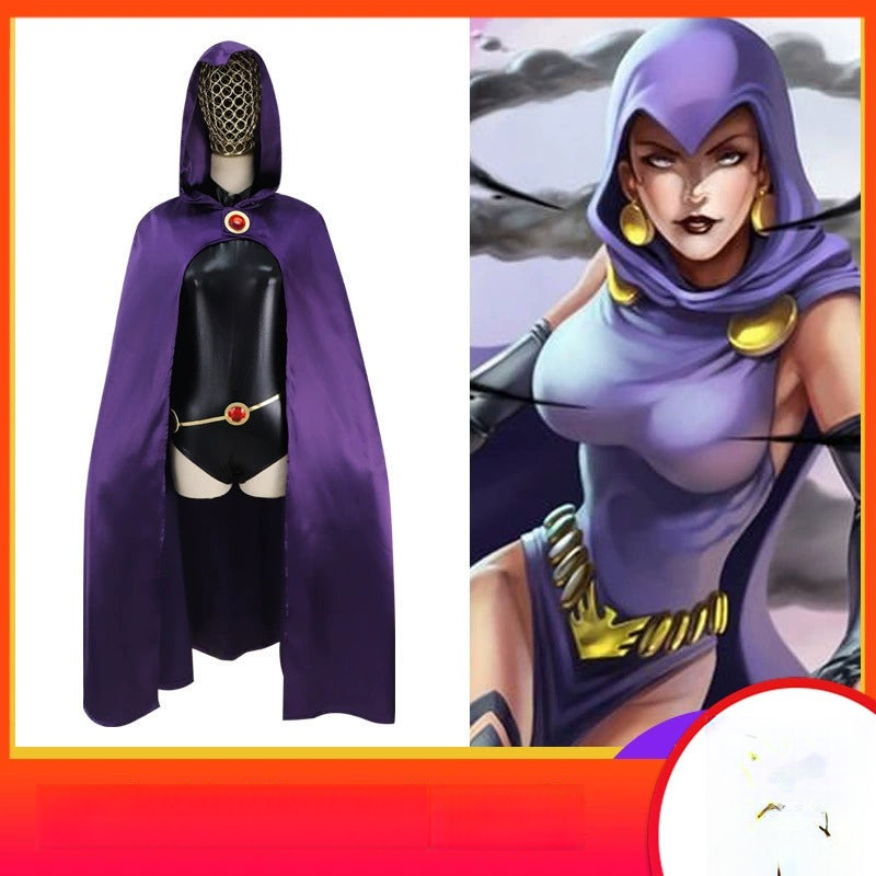 Raven DC Dunkles Kostuem-Set Cosplay Kostuem Damen
