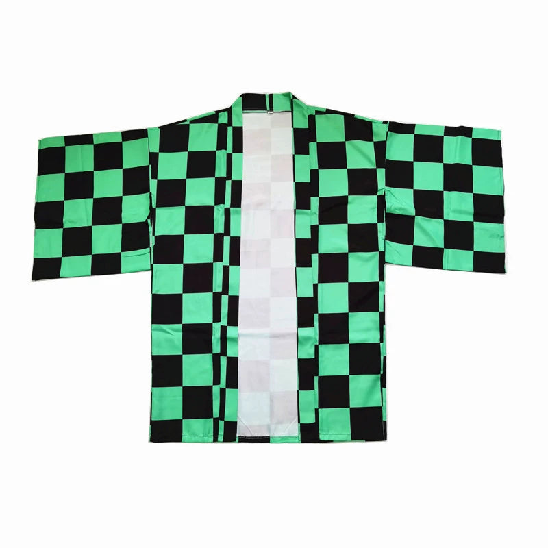 Tanjiro Kamado Demon Slayer Haori-Jacke Cosplay Kostuem Damen Schwarz Grün