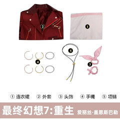 Aerith Final Fantasy VII Lederjacken-Outfit Cosplay Kostuem Damen Rot