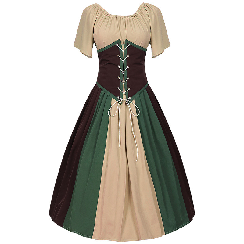 Kontrast-Schnürkleid – Renaissance Puffärmelkleid für Mittelalter-Fest, DAMEN