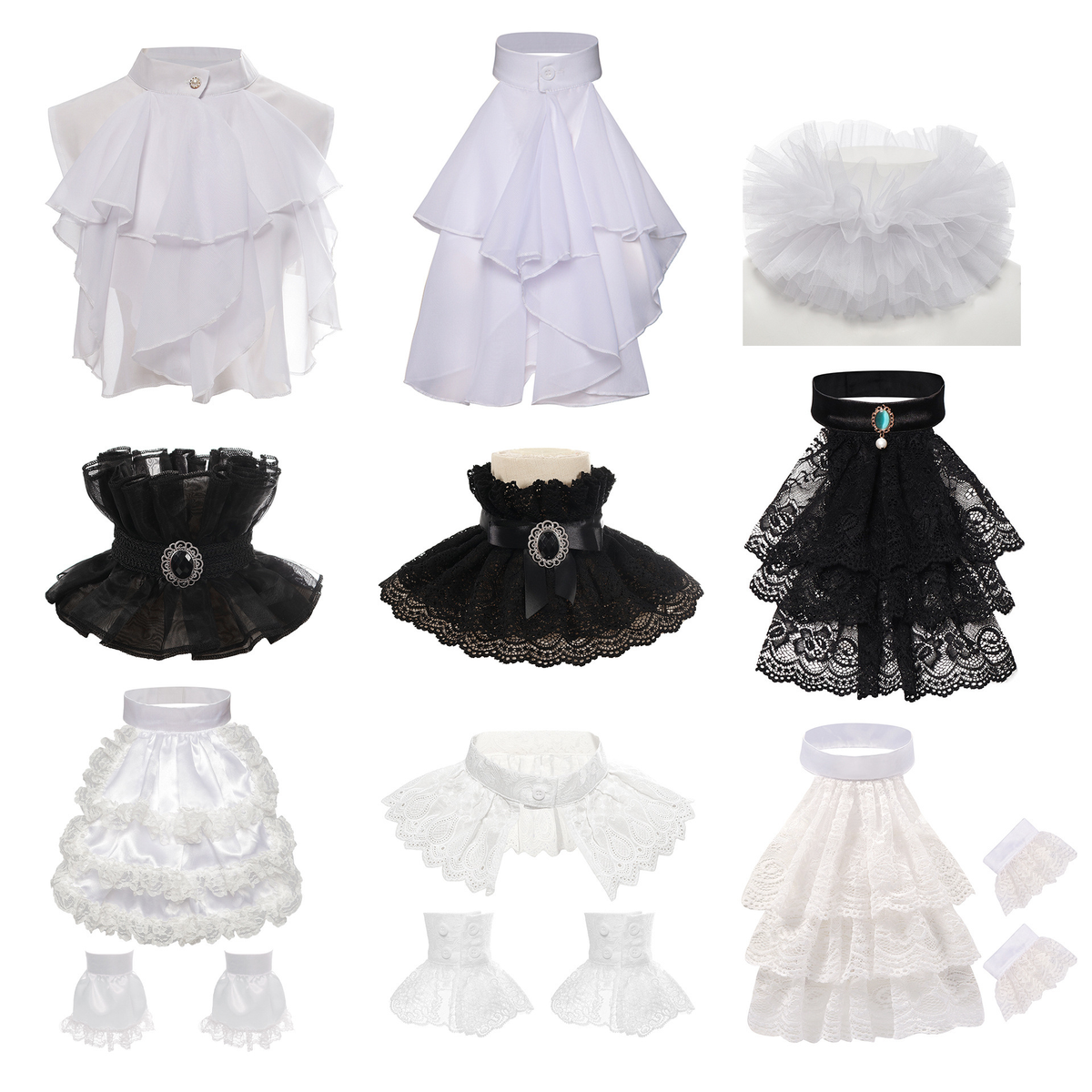 Fake-Kragen Kollektion – 8 viktorianische Jabot & Spitzenkragen, Einheitsgröße
