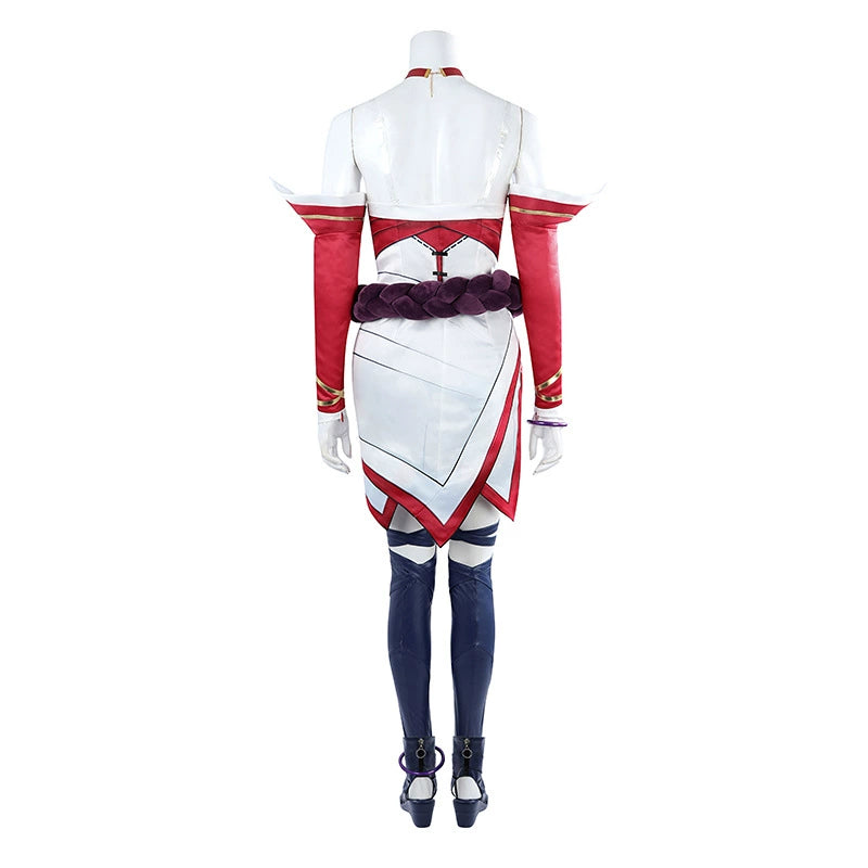 Ahri 2XKO Anzug Cosplay Kostuem Damen Weiss Rot