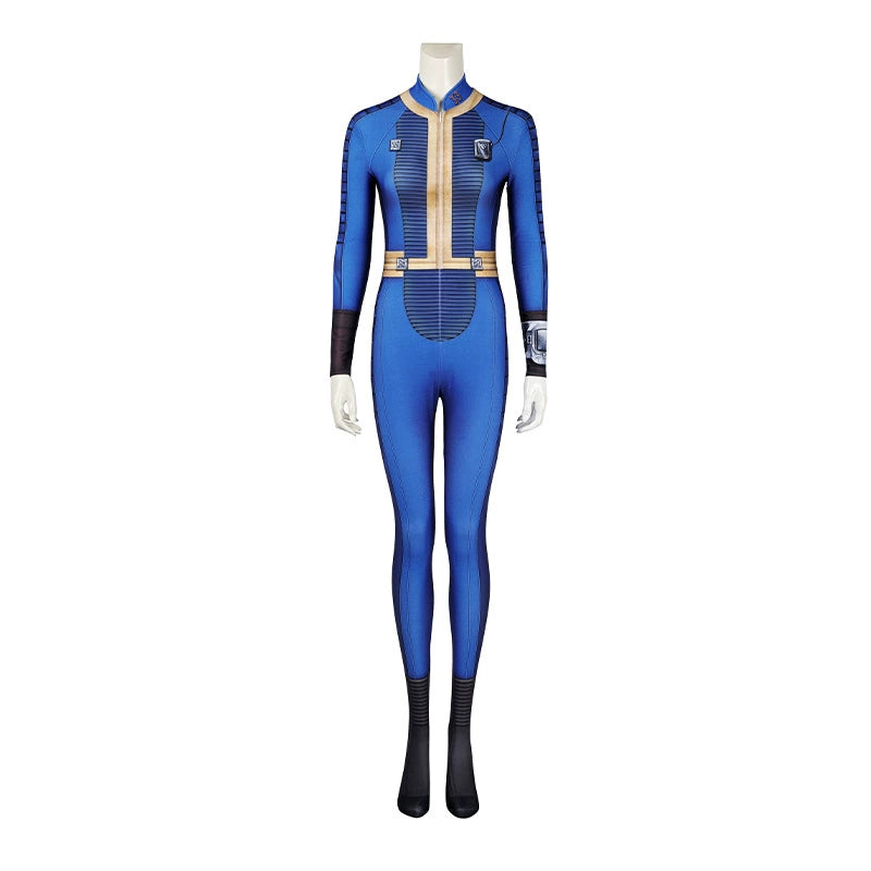 Vault Suit Fallout Jumpsuit Cosplay Kostuem Damen Blau Gelb