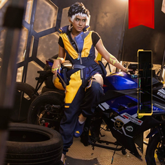 Neon Valorant Anzug Cosplay Kostuem Damen Blau Gelb