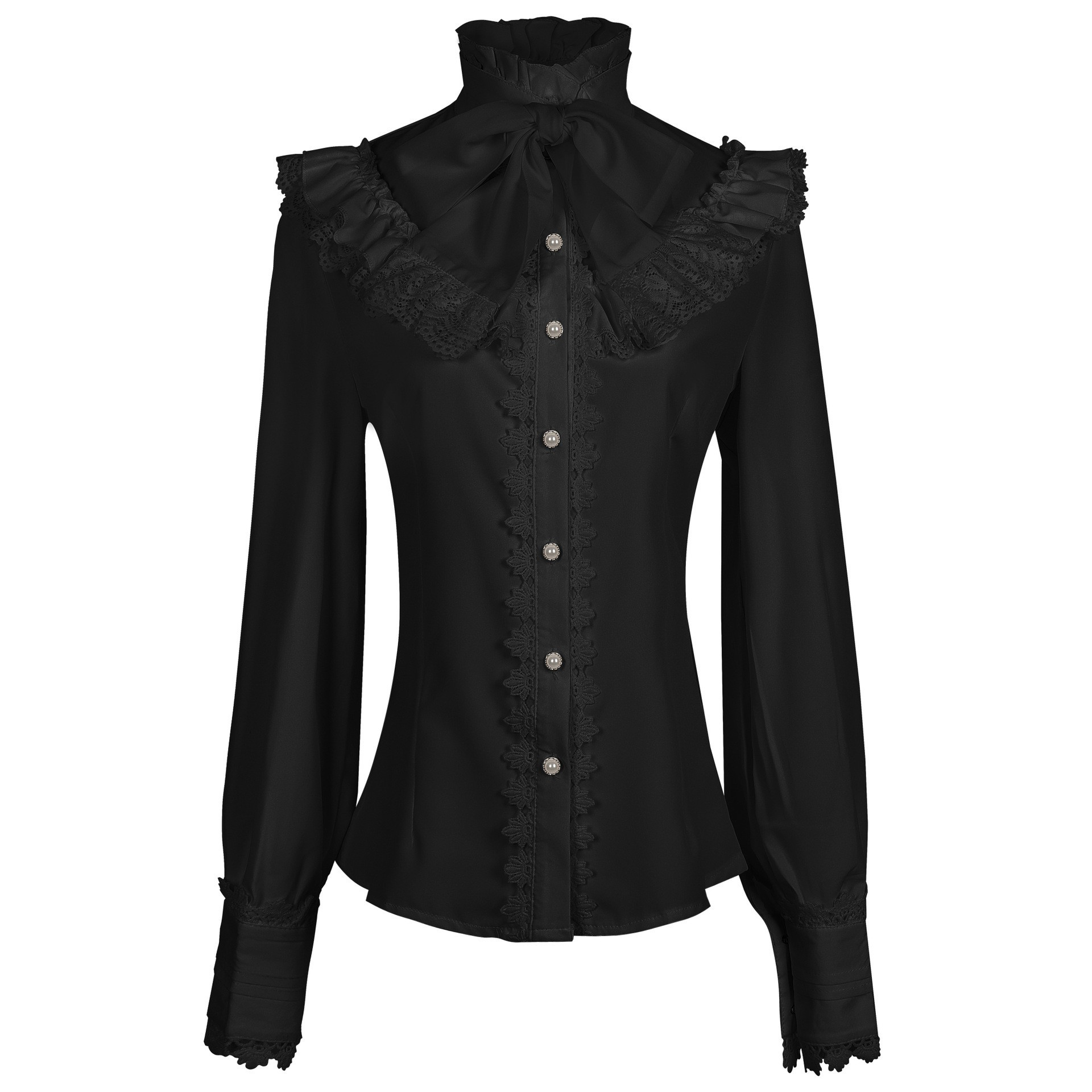 Viktorianische Gothic-Bluse – Stickerei mit Rüschenkragen, DAMEN