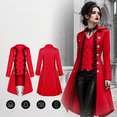 Spitzen-Frackjacke – Gothic Damenmantel mit Rüschen für Halloween