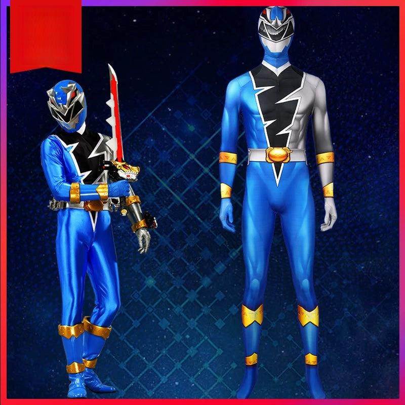 Ryusoulger Power Rangers Anzug Cosplay Kostuem Damen Blau Gold