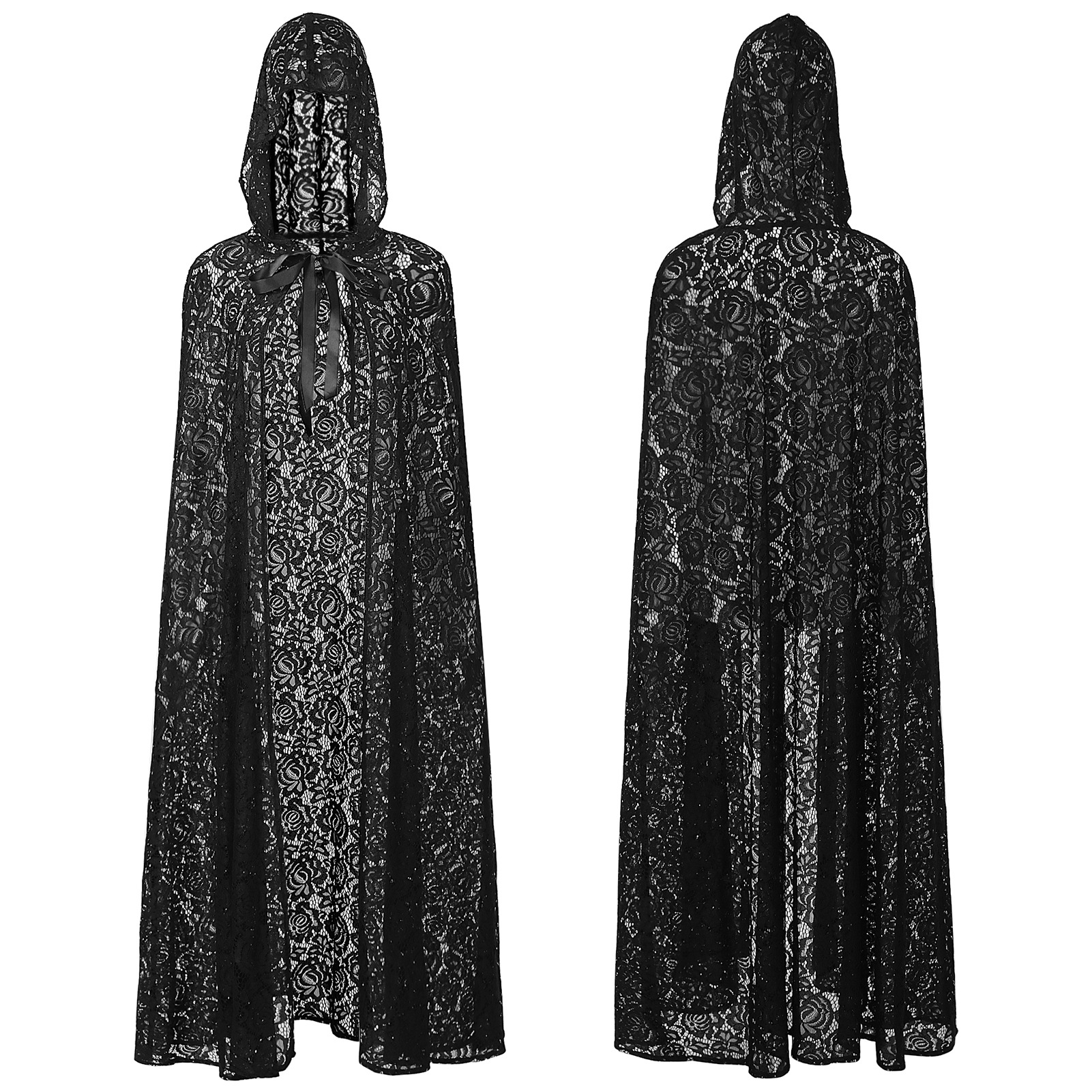 Spitze-Kapuzenumhang – Gothic Cape mit Häkelspitze, Einheitsgröße