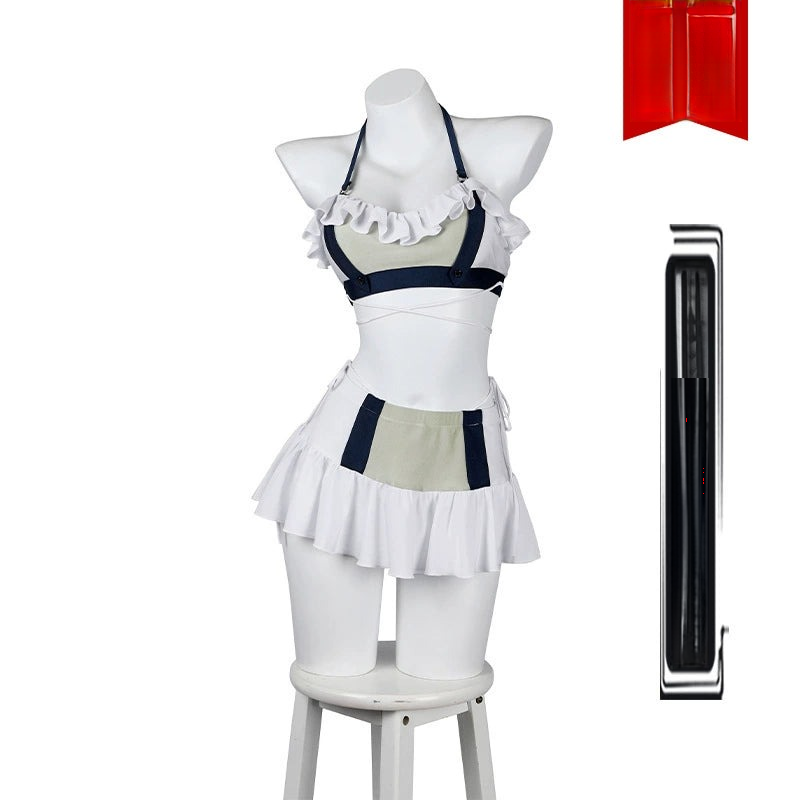 Tifa Lockhart FF7 Sommer Outfit Cosplay Kostuem Damen Weiss Blau