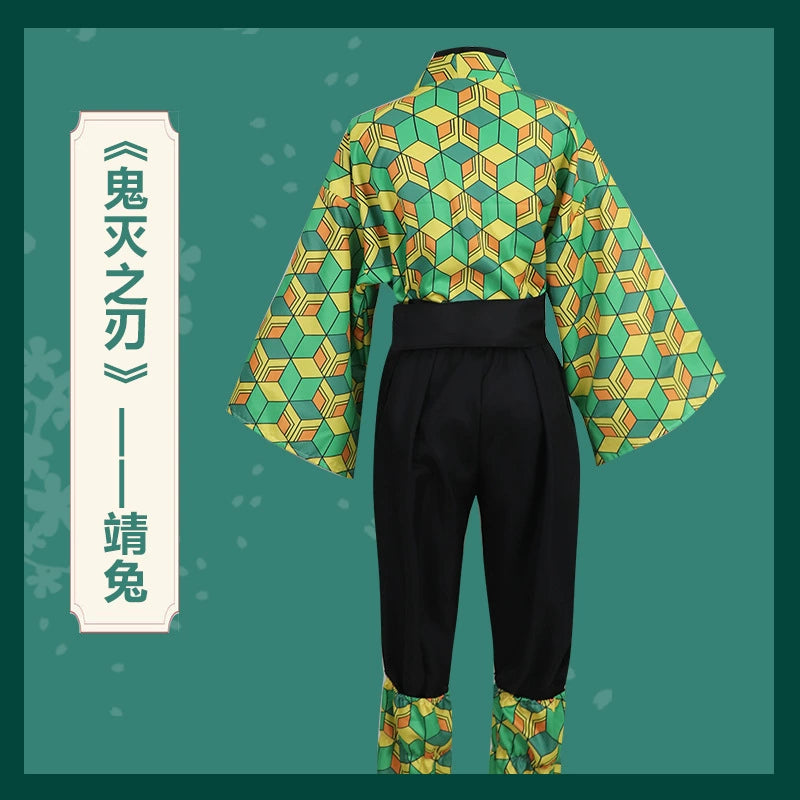 Sabito Demon Slayer Kimono-Set Cosplay Kostuem Damen Blau Weiß
