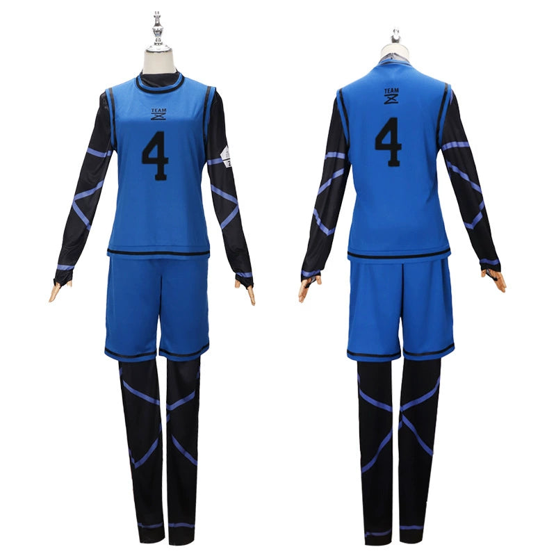 Yoichi Isagi Blue Lock Trikot-Set Cosplay Kostuem Damen Blau Rot
