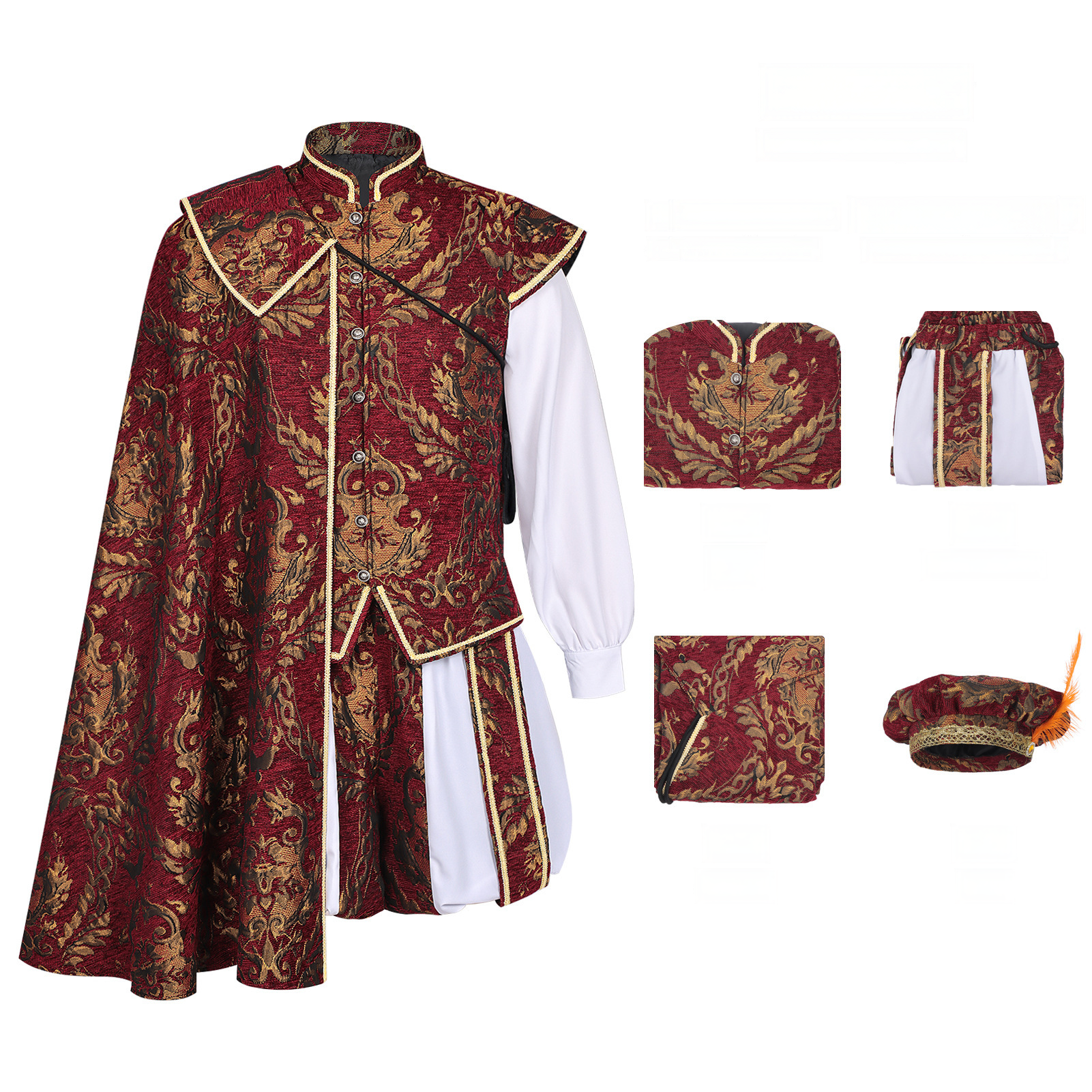 Tudor-Hof-Set Premium – edler Wams mit Umhang, HERREN