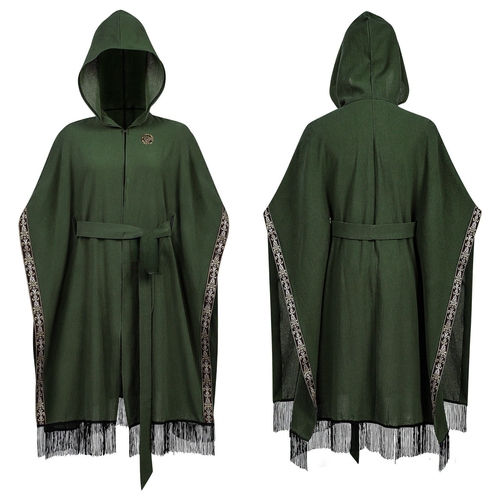Kapuzen-Cape mit Schal & Brosche – Renaissance Umhang mit Fransen
