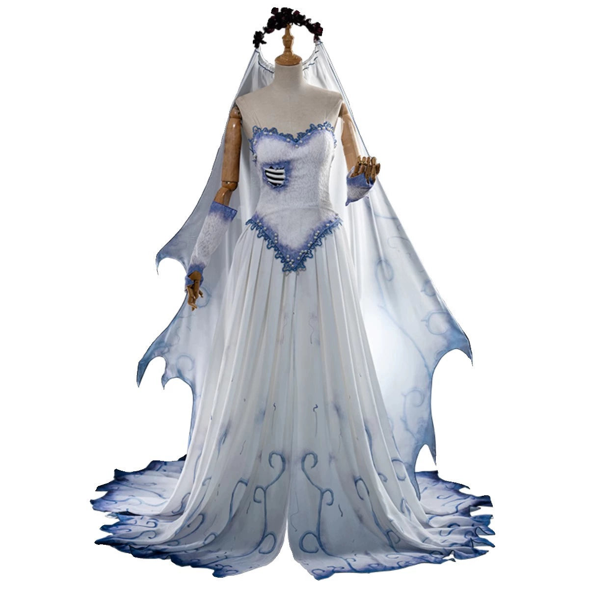 Emily Corpse Bride Brautkleid Cosplay Kostuem Damen Blau Weiss
