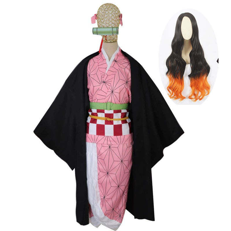 Nezuko Kamado Demon Slayer Kimono-Set Cosplay Kostuem Damen Weiß Rosa