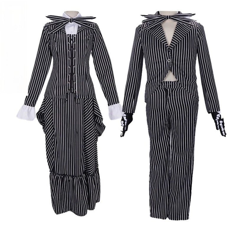 Jack Skellington The Nightmare Before Christmas Skeleton-Overall-Set Cosplay Kostuem Damen