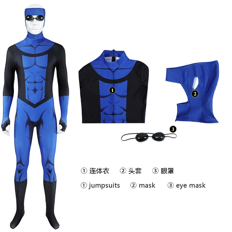 Mark Grayson Invincible Heldenanzug Cosplay Kostuem Damen Blau