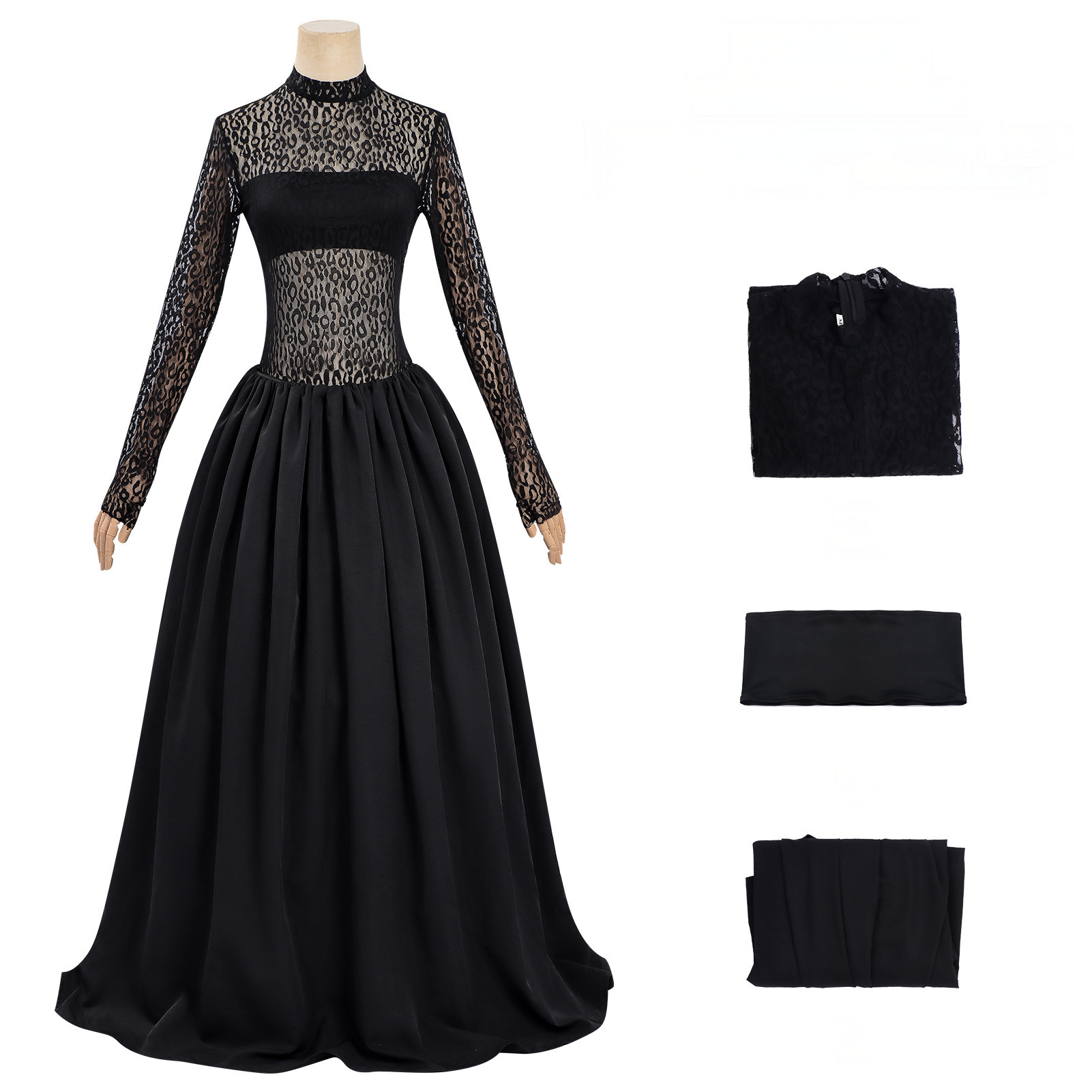 Empire Abendkleid – schwarzes Spitzenkleid mit Puffärmeln, DAMEN