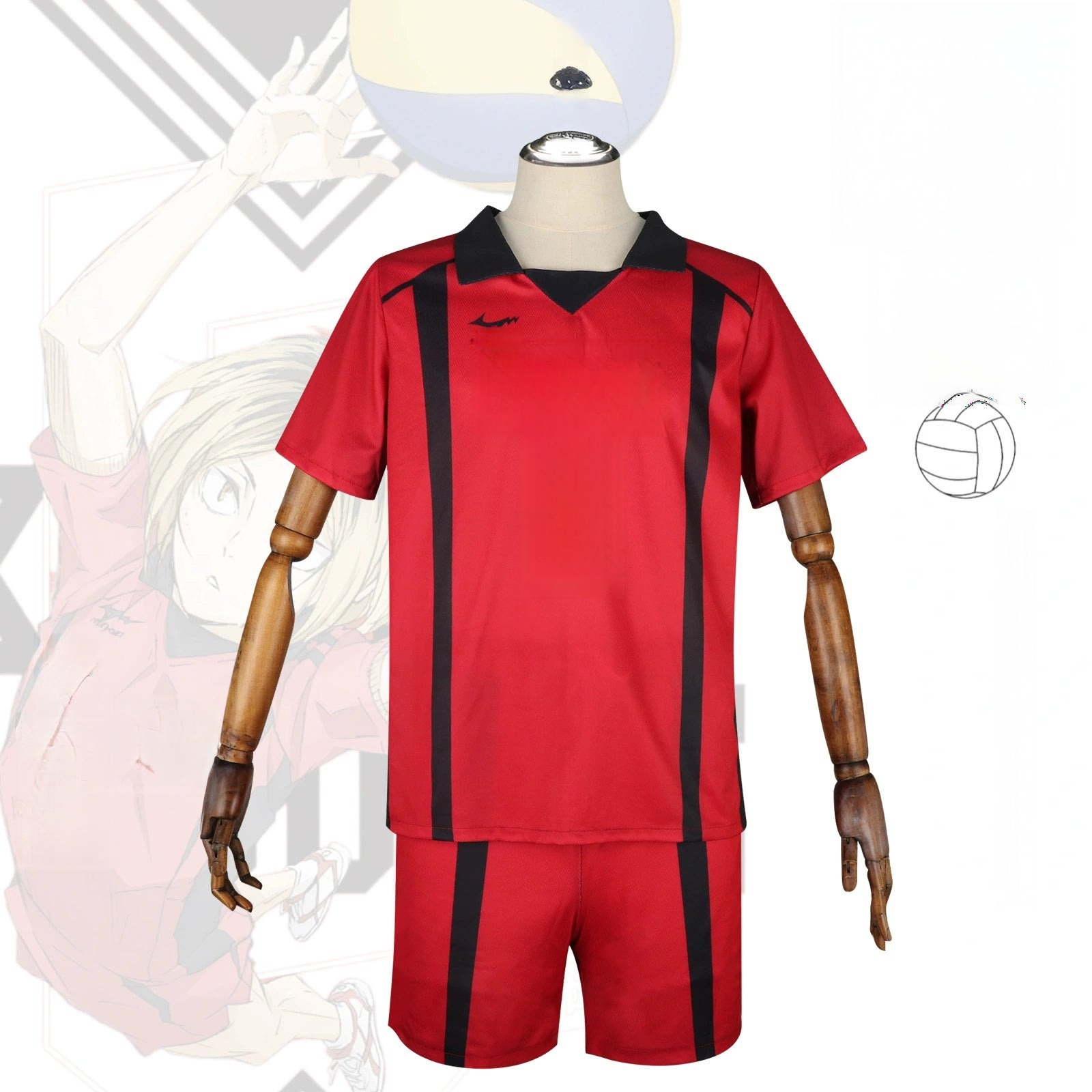 Kozume Kenma Haikyuu Volleyball-Trikot Cosplay Kostuem Damen Rot Schwarz