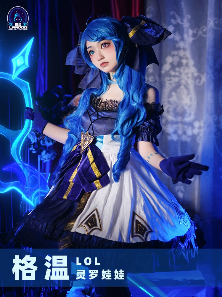 Gwen League of Legends Lolita-Kleid Cosplay Kostuem Damen Blau