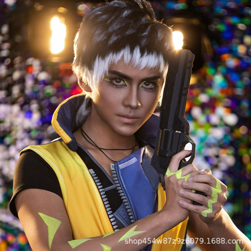 Neon Valorant Anzug Cosplay Kostuem Damen Blau Gelb