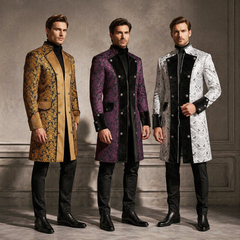 Druck-Langmantel – viktorianischer Steampunk-Mantel für Bühne & Halloween, HERREN