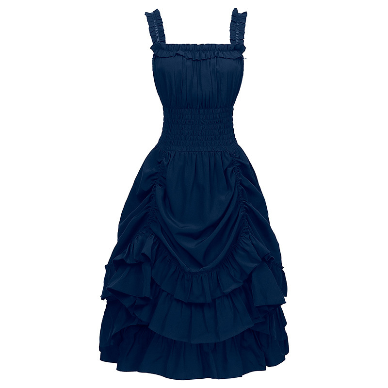 Ärmelloses Volantkleid – viktorianisches Midikleid für Mittelalter-Fest, DAMEN