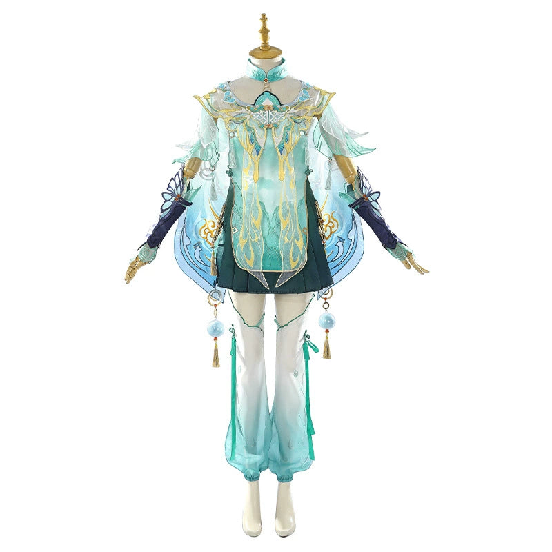 Lan Meng Naraka Bladepoint Anzug Cosplay Kostuem Damen Tuerkis Gold