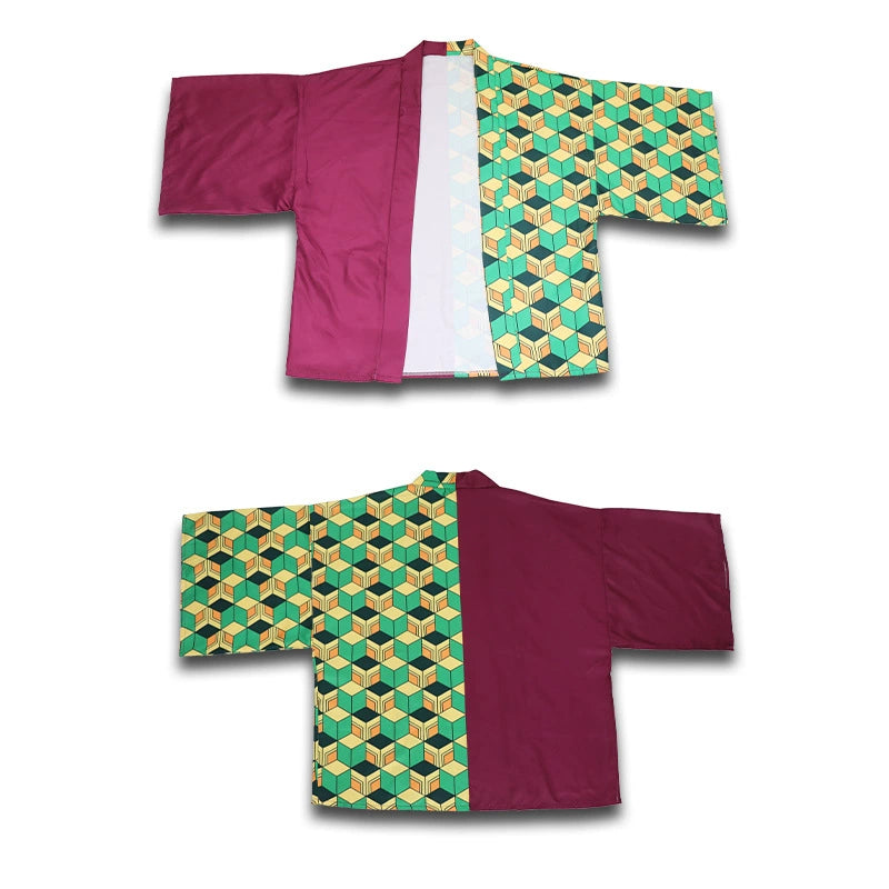 Tanjiro Kamado Demon Slayer Haori-Jacke Cosplay Kostuem Damen Schwarz Grün