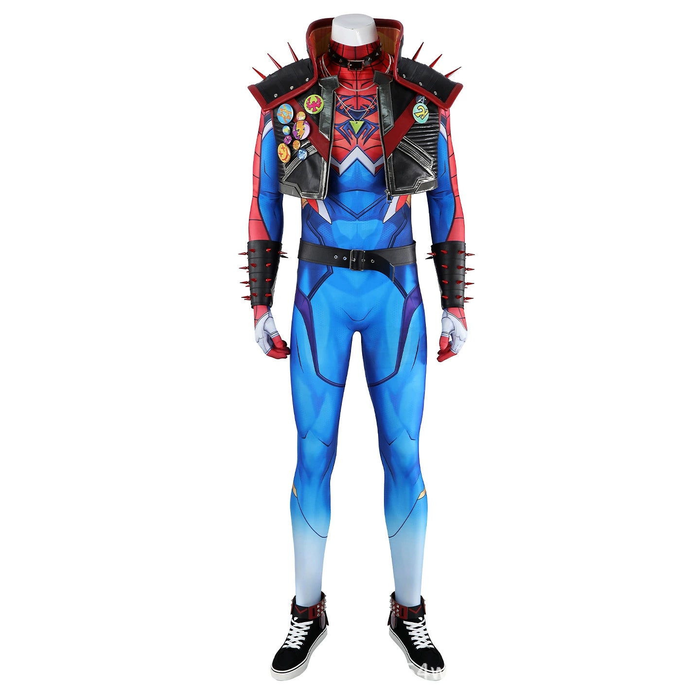 Spider-Punk Marvel Rivals Anzug Cosplay Kostuem Damen Rot Blau