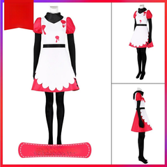 Niffty Hazbin Hotel Dienstmädchen-Kleid Cosplay Kostuem Damen Weiss Rot