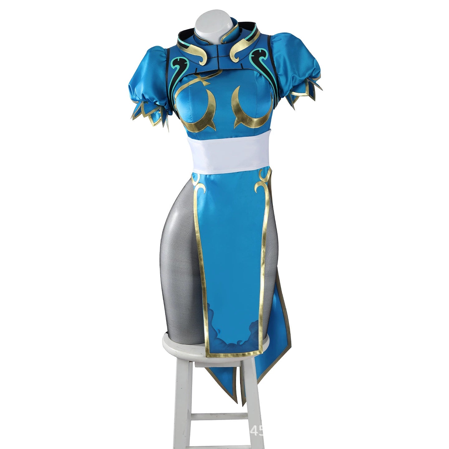 Juno Chun-Li Skin Overwatch Qipao Cosplay Kostuem Damen Blau Gold