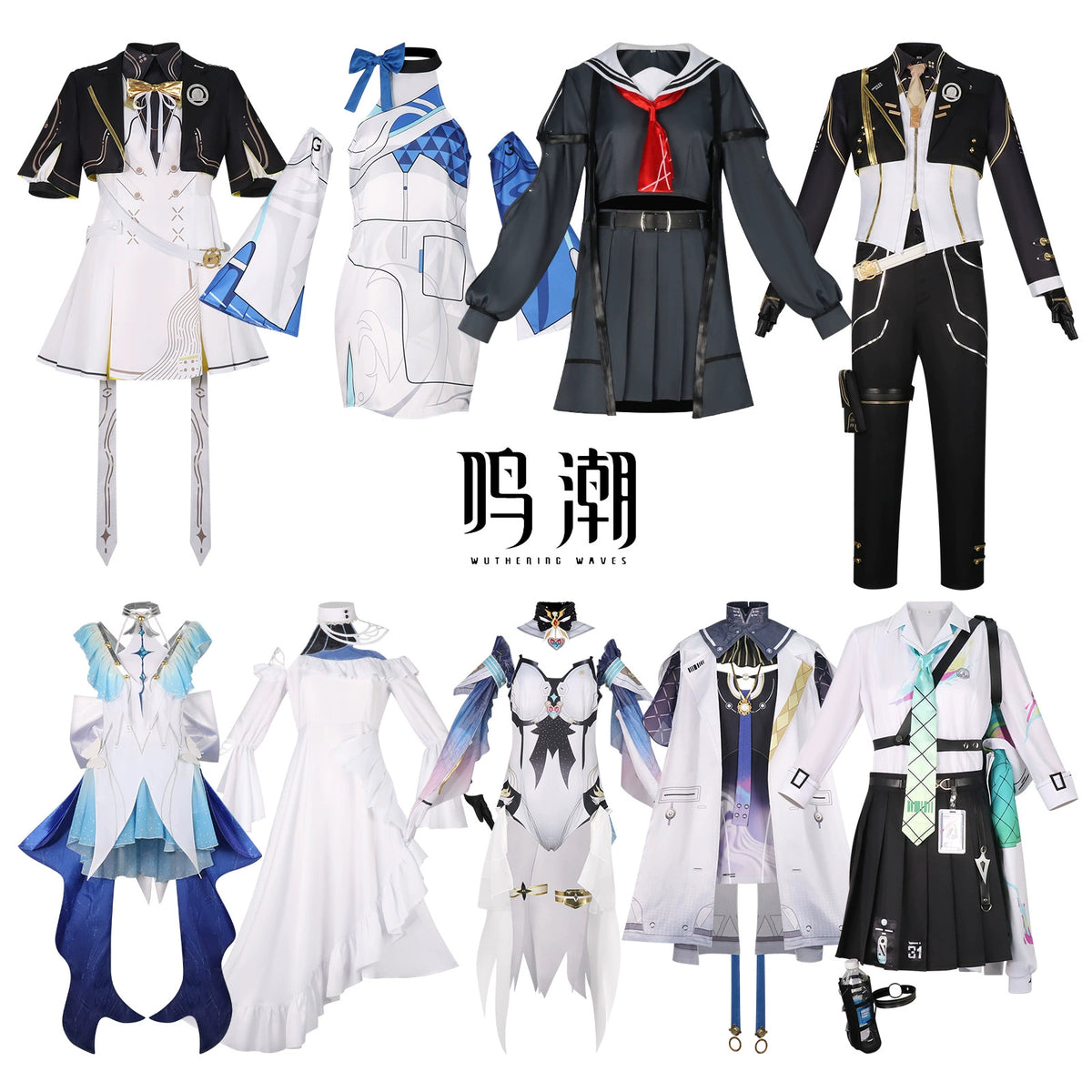 Wuthering Waves Uniform mit Jacke Cosplay Kostuem Damen Schwarz Weiß