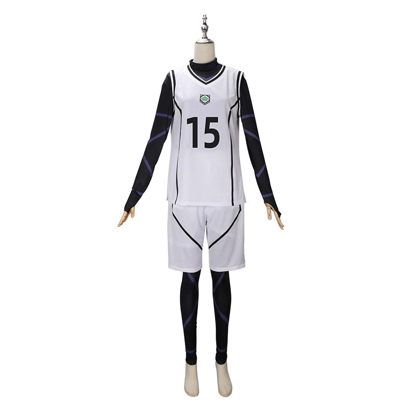 Yoichi Isagi Blue Lock Trikot-Set Cosplay Kostuem Damen Blau Rot