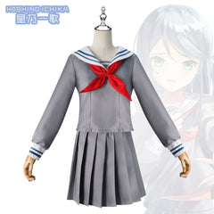 Hoshino Ichika Project Sekai Matrosen-Uniform Cosplay Kostuem Damen Blau Weiß