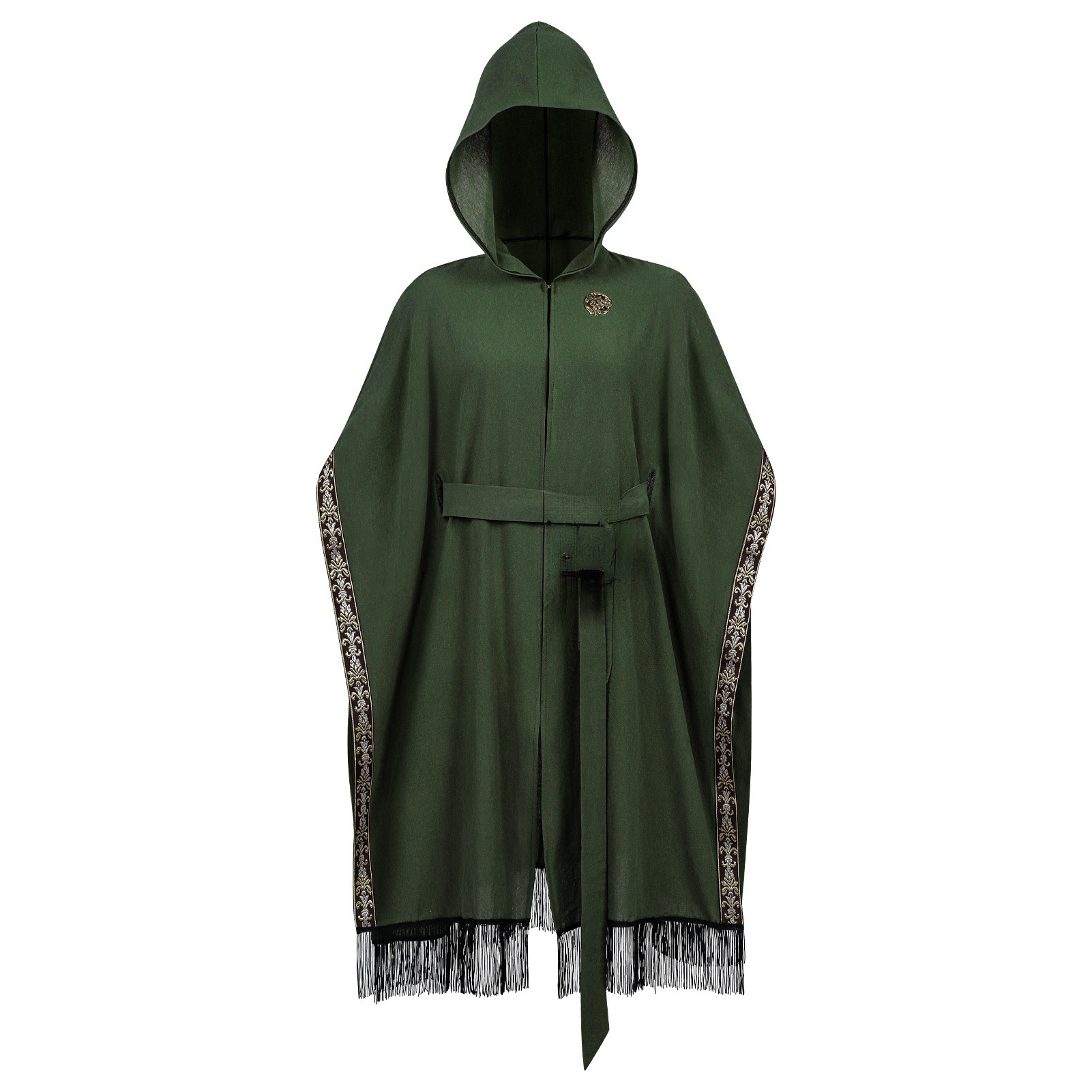 Kapuzen-Cape mit Schal & Brosche – Renaissance Umhang mit Fransen