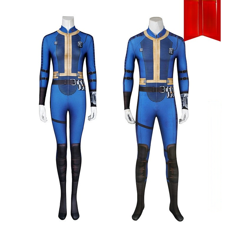 Lucy Fallout Vault Jumpsuit Cosplay Kostuem Damen Blau Beige