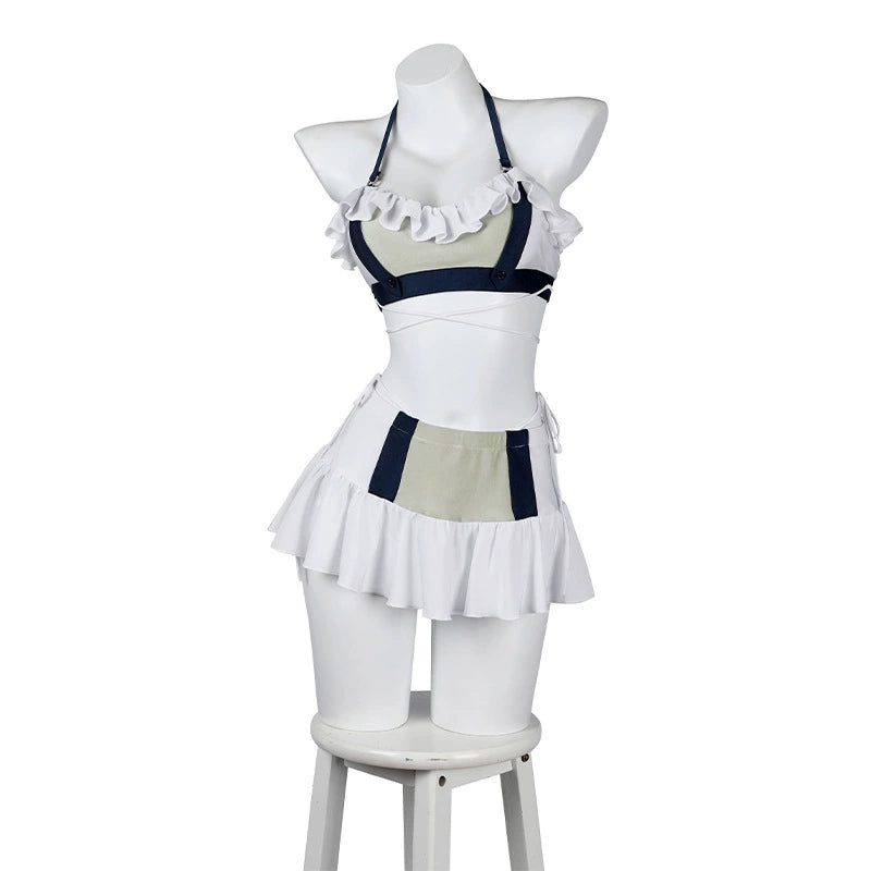 Tifa Lockhart FF7 Sommer Outfit Cosplay Kostuem Damen Weiss Blau