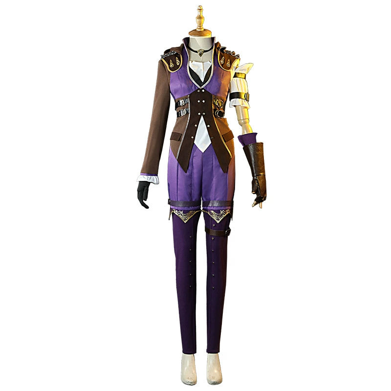 Caitlyn League of Legends Uniform-Set Cosplay Kostuem Damen Lila