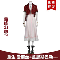 Aerith Final Fantasy VII Lederjacken-Outfit Cosplay Kostuem Damen Rot
